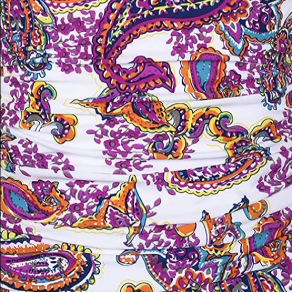 Hilor Women's 50's Retro Paisley Ruched Tankini Swimsuit Top with Ruffle Hem 22 - Picture 5 of 9